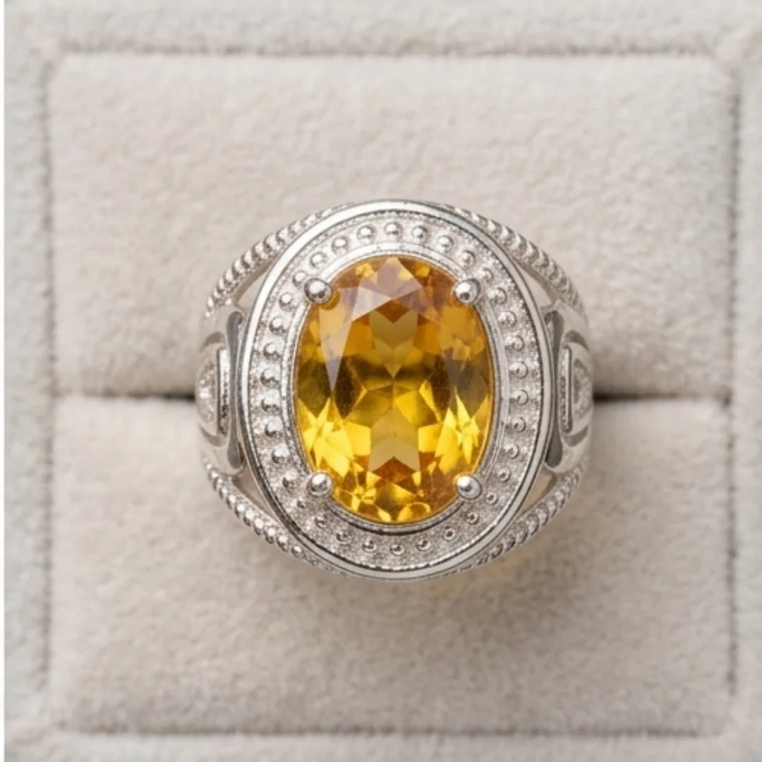 Pukhraj Ring | Turkish Designs | Yellow Sapphire Step Cut | CODE P-54