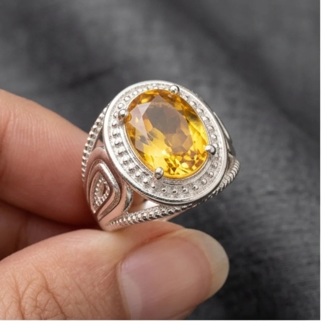 Pukhraj Ring | Turkish Designs | Yellow Sapphire Step Cut | CODE P-54