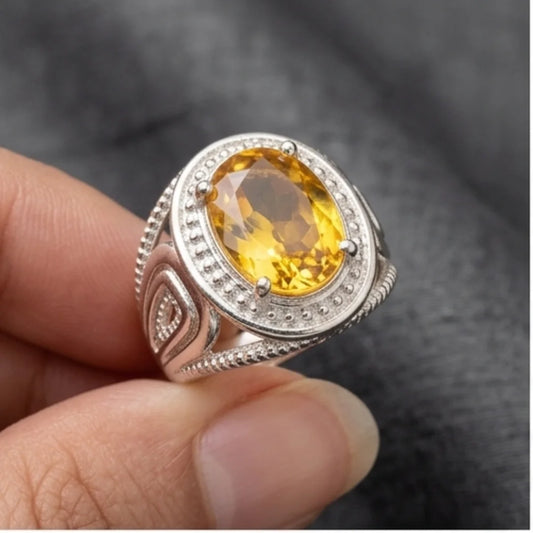 Pukhraj Ring | Turkish Designs | Yellow Sapphire Step Cut | CODE P-54