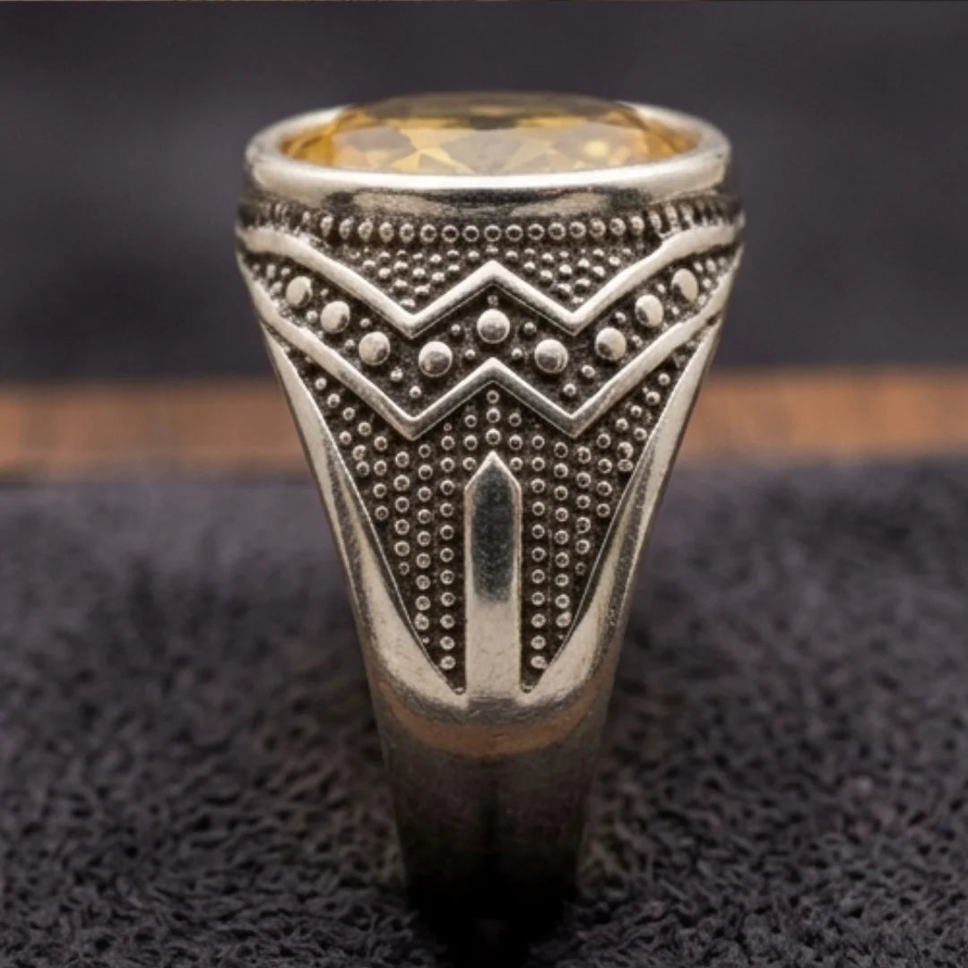 Pukhraj Ring | Turkish Designs | Yellow Sapphire Step Cut | CODE P-46