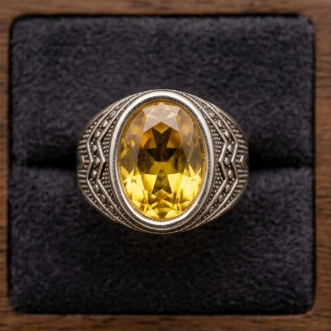 Pukhraj Ring | Turkish Designs | Yellow Sapphire Step Cut | CODE P-46