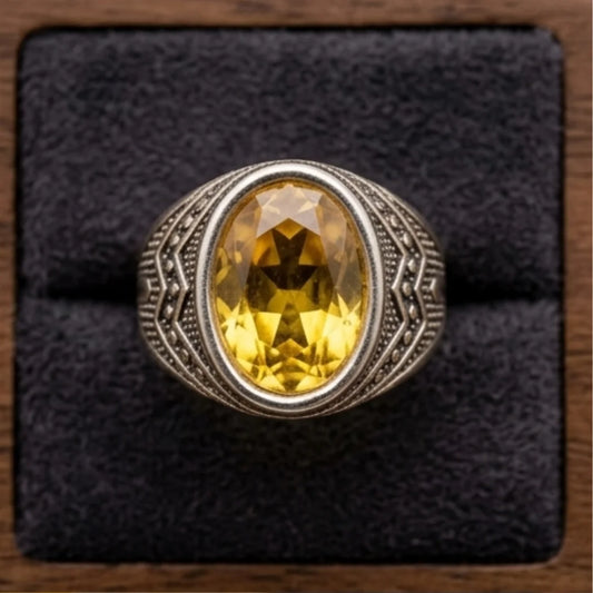 Pukhraj Ring | Turkish Designs | Yellow Sapphire Step Cut | CODE P-46