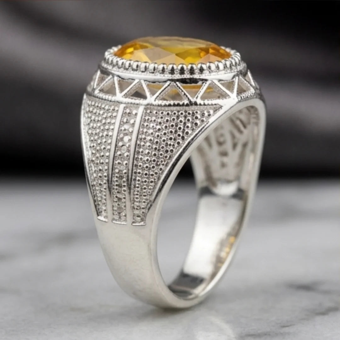 Pukhraj Ring | Turkish Designs | Yellow Sapphire Step Cut | CODE P-48