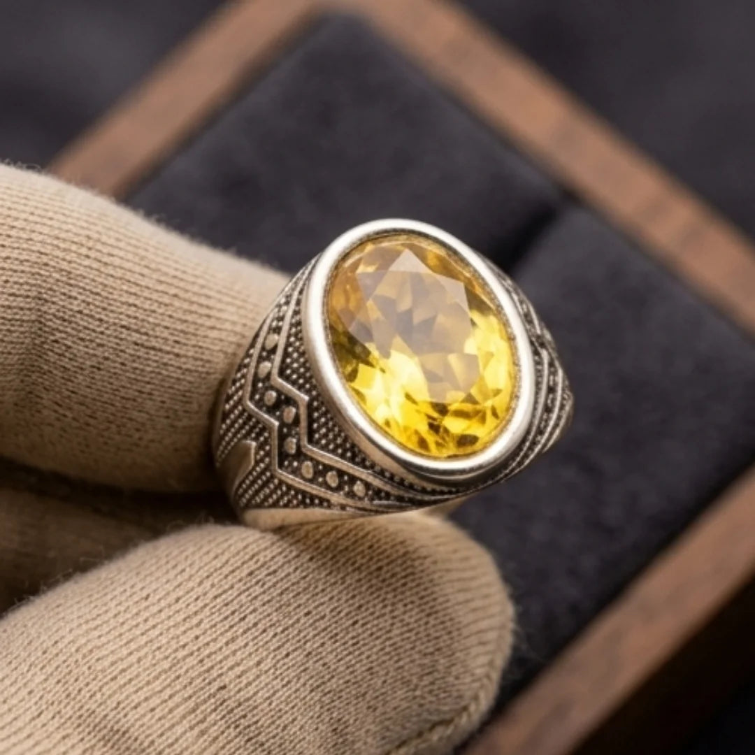 Pukhraj Ring | Turkish Designs | Yellow Sapphire Step Cut | CODE P-46