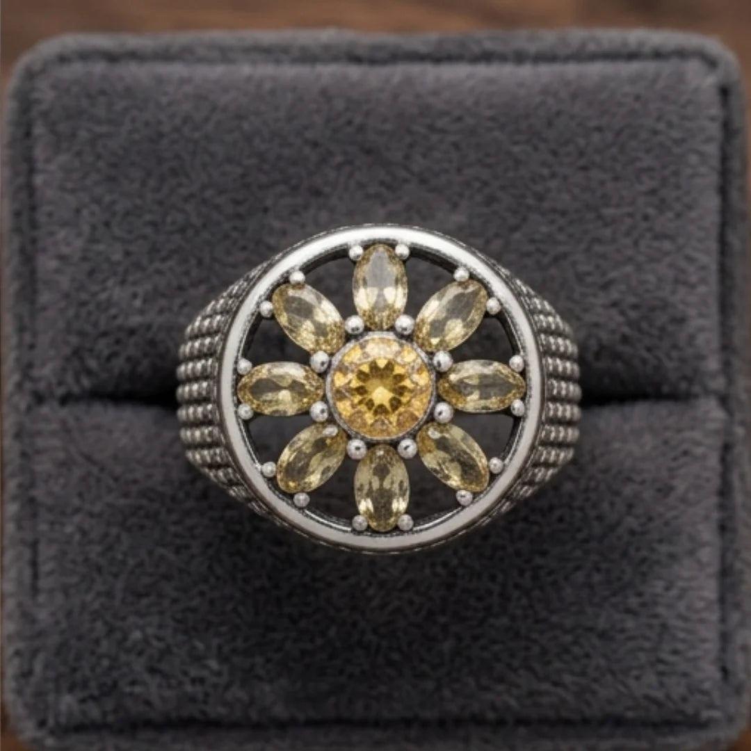 Pukhraj Ring | Turkish Designs | Yellow Sapphire Step Cut | CODE P-47