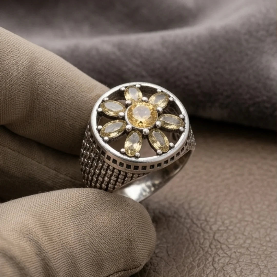 Pukhraj Ring | Turkish Designs | Yellow Sapphire Step Cut | CODE P-47