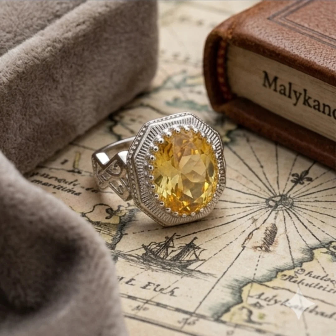 Pukhraj Ring | Turkish Designs | Yellow Sapphire Step Cut | CODE P-48