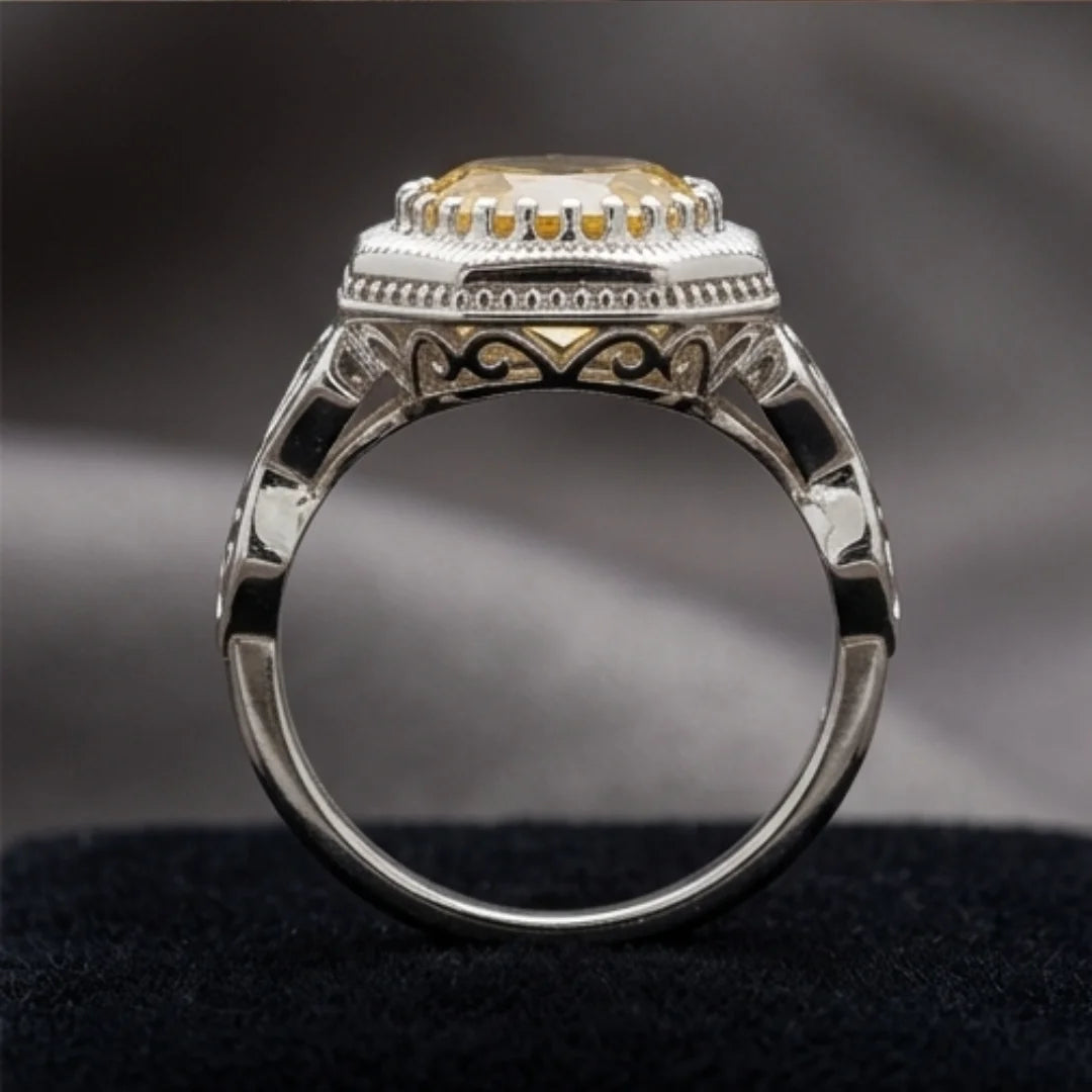 Pukhraj Ring | Turkish Designs | Yellow Sapphire Step Cut | CODE P-48