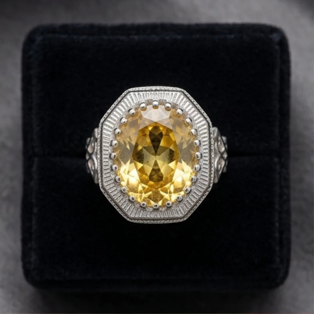 Pukhraj Ring | Turkish Designs | Yellow Sapphire Step Cut | CODE P-48