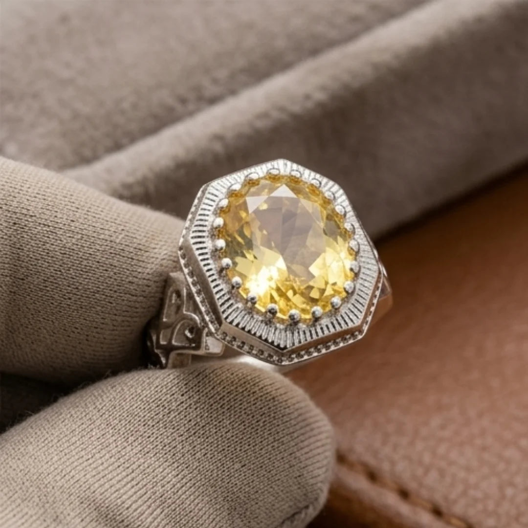 Pukhraj Ring | Turkish Designs | Yellow Sapphire Step Cut | CODE P-48