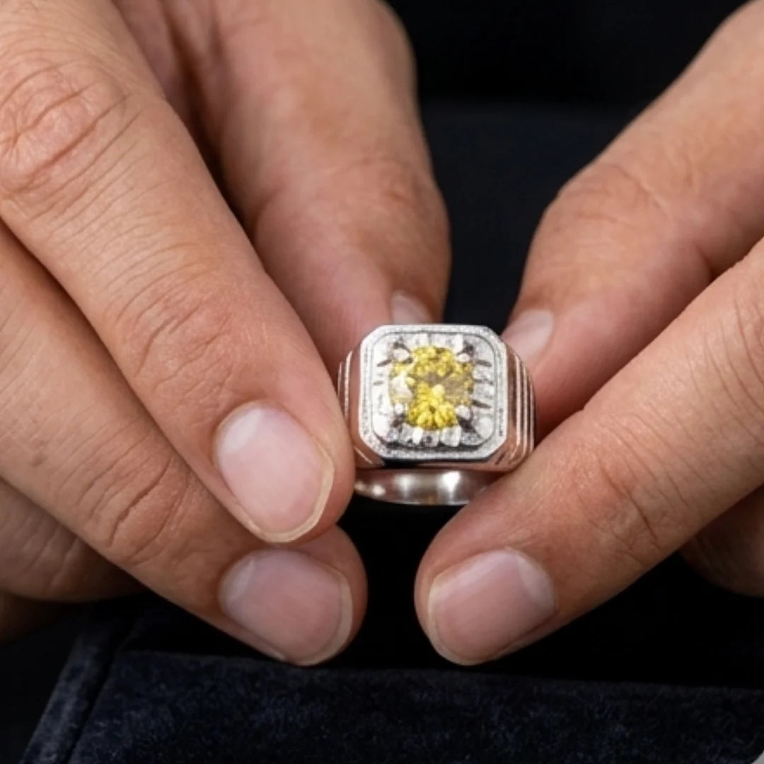 Pukhraj Ring | Turkish Designs | Yellow Sapphire Step Cut | CODE P-53
