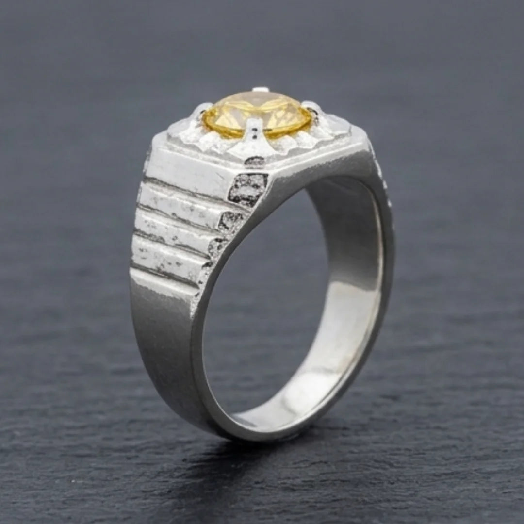 Pukhraj Ring | Turkish Designs | Yellow Sapphire Step Cut | CODE P-53