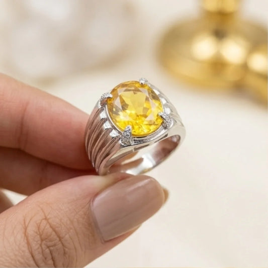 Pukhraj Ring | Turkish Designs | Yellow Sapphire Step Cut | CODE P-52