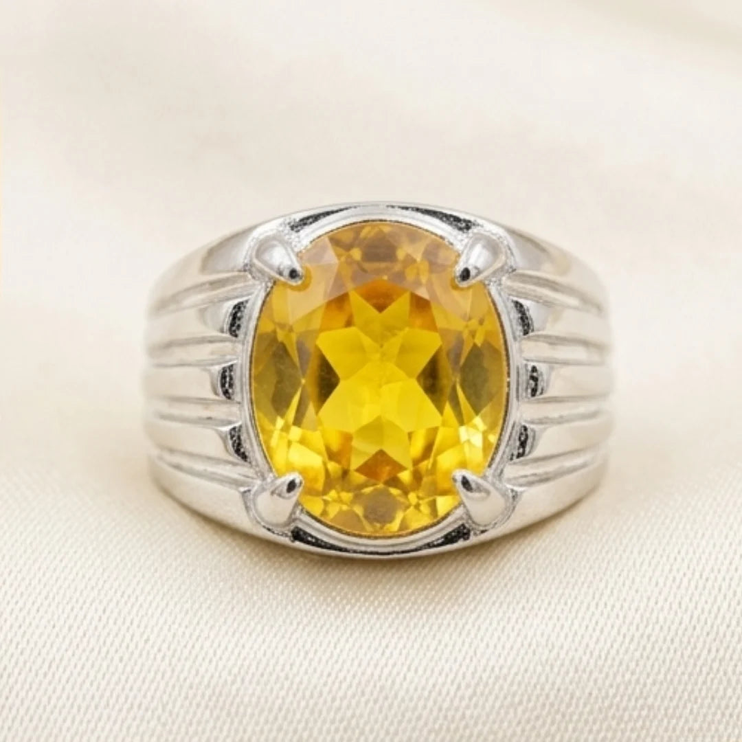 Pukhraj Ring | Turkish Designs | Yellow Sapphire Step Cut | CODE P-52