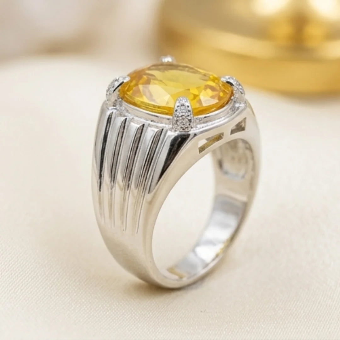 Pukhraj Ring | Turkish Designs | Yellow Sapphire Step Cut | CODE P-52