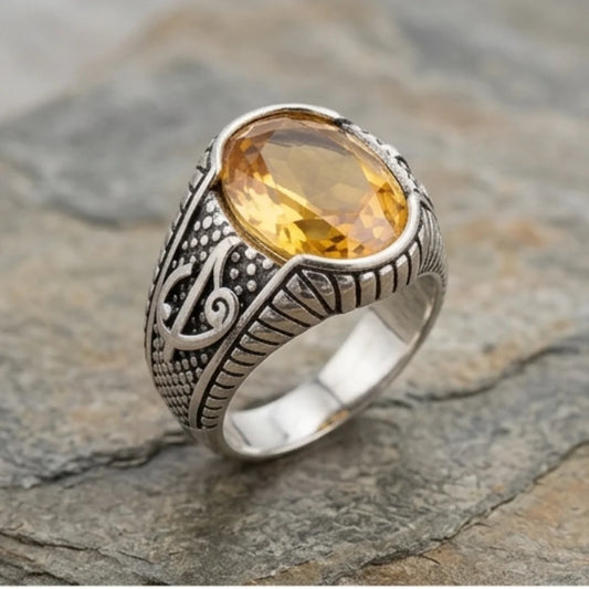 Pukhraj Ring | Turkish Designs | Yellow Sapphire Step Cut | CODE P-51
