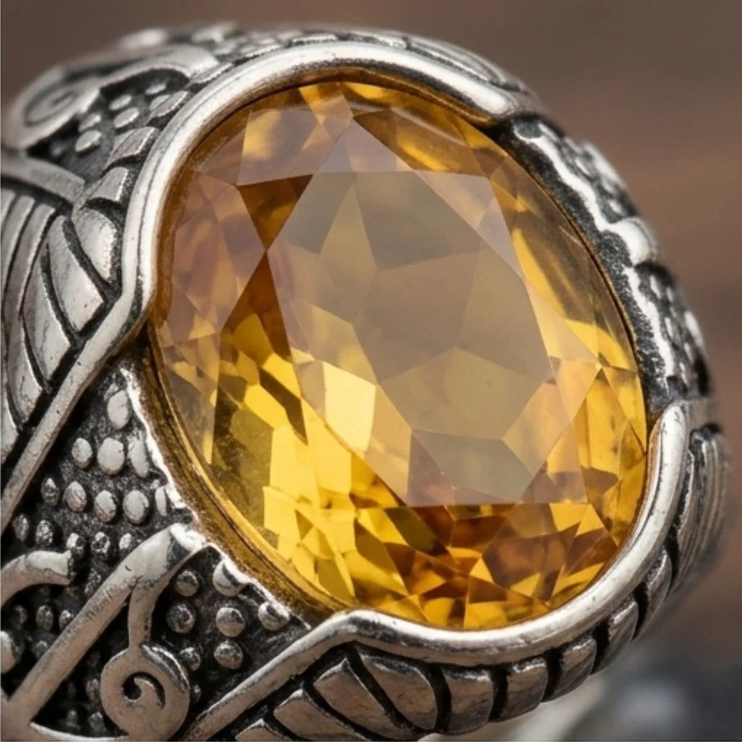 Pukhraj Ring | Turkish Designs | Yellow Sapphire Step Cut | CODE P-51