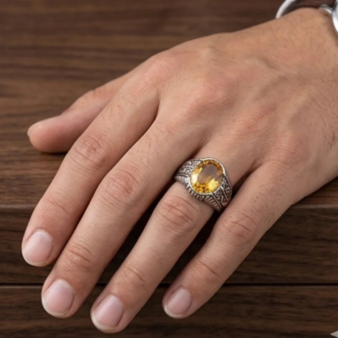 Pukhraj Ring | Turkish Designs | Yellow Sapphire Step Cut | CODE P-51
