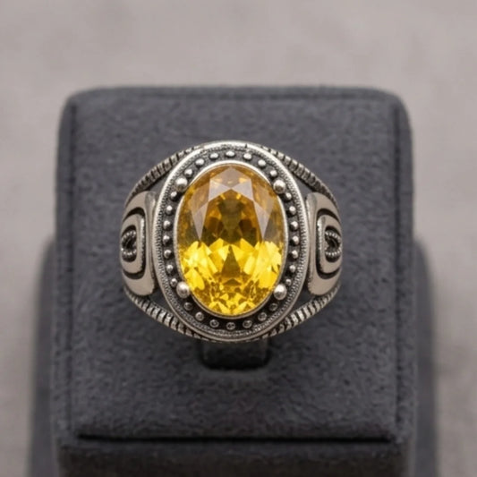 Pukhraj Ring | Turkish Designs | Yellow Sapphire Step Cut | CODE P-49