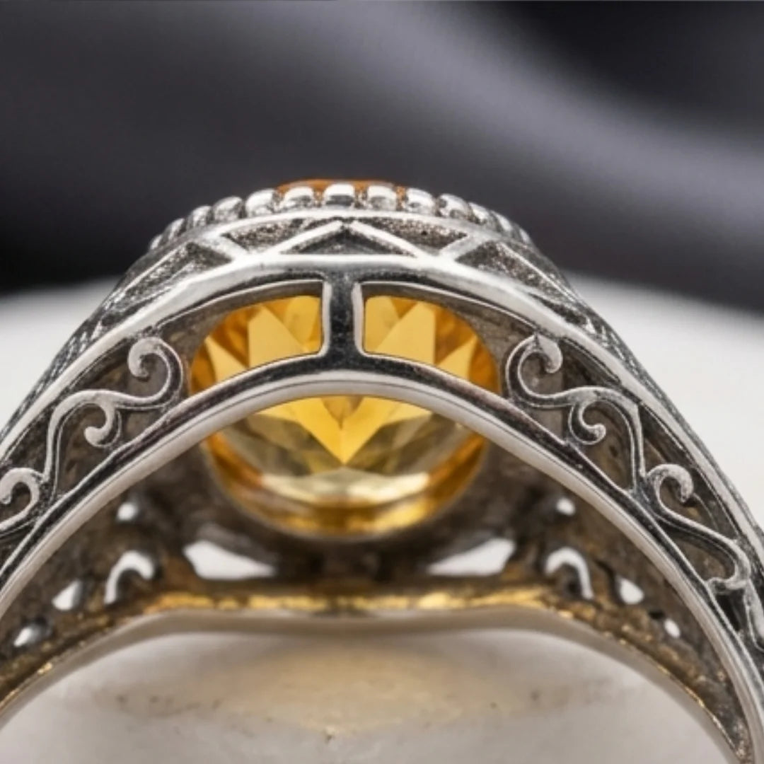 Pukhraj Ring | Turkish Designs | Yellow Sapphire Step Cut | CODE P-50