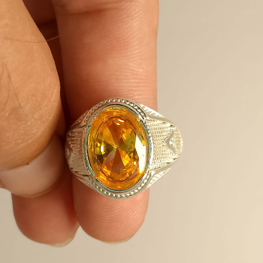 13 Carats Pukhraj Ring | Step Cut | Golden Yellow Pukhraj