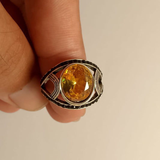 8 Carats Pukhraj Ring | Step Cut | Golden Yellow Pukhraj