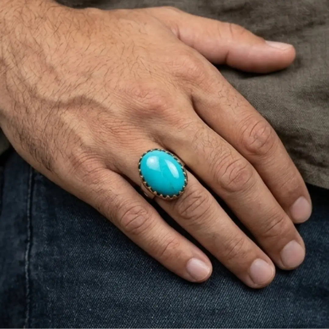 Natural Iranian Firoza (Turquoise) Ring for Men – 15 Carat | LuckyStar Gemstone