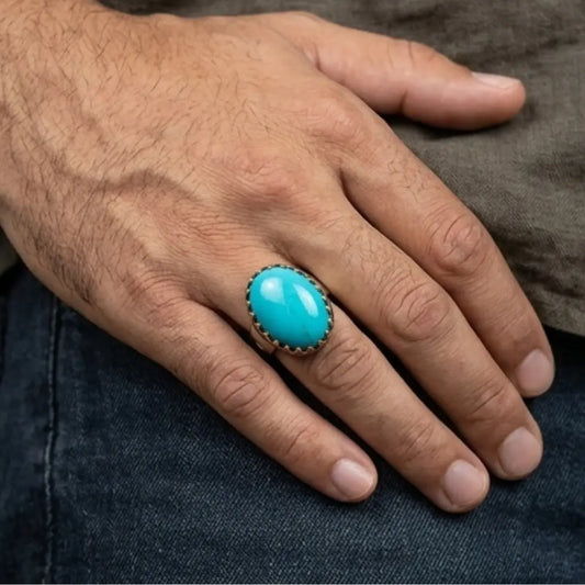 Natural Iranian Firoza (Turquoise) Ring for Men – 15 Carat | LuckyStar Gemstone