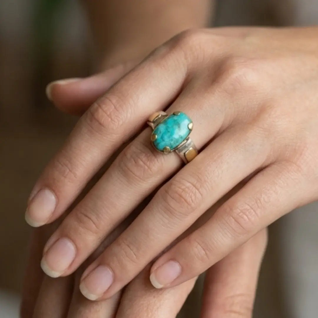 Natural Iranian Firoza (Turquoise) Ring – 5 Carat Unisex | LuckyStar Gemstone