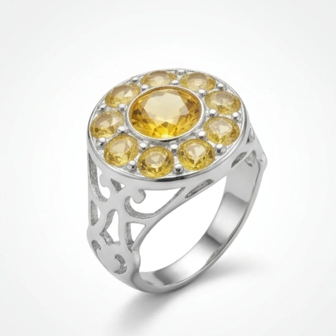 Multiple Stones Pukhraj Ring | Step Cut | Golden Yellow Pukhraj
