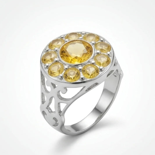 Multiple Stones Pukhraj Ring | Step Cut | Golden Yellow Pukhraj