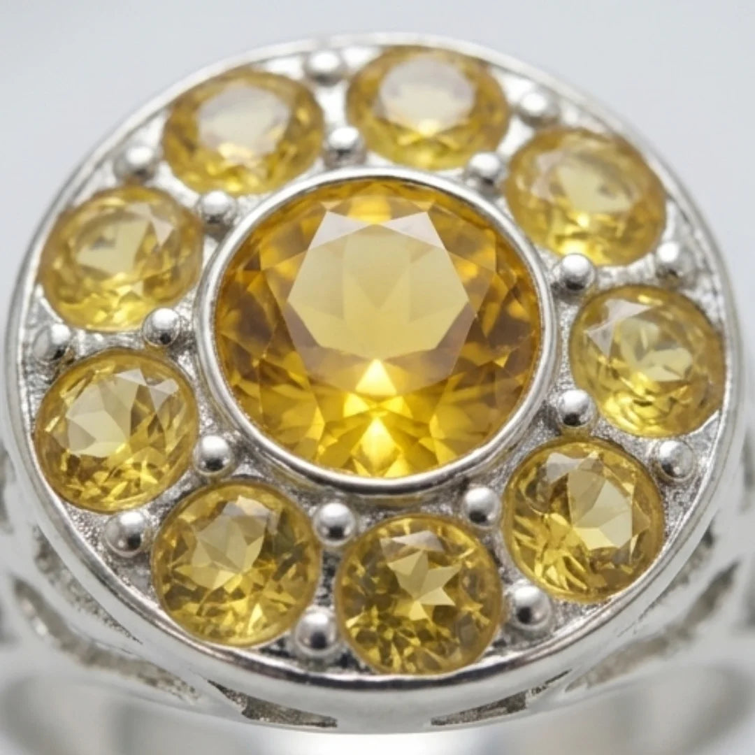 Multiple Stones Pukhraj Ring | Step Cut | Golden Yellow Pukhraj