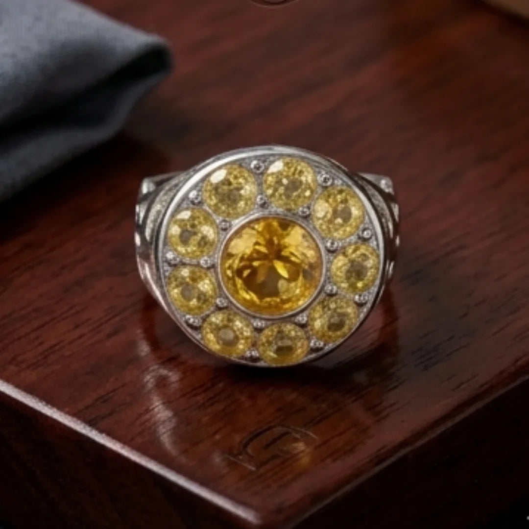 Multiple Stones Pukhraj Ring | Step Cut | Golden Yellow Pukhraj