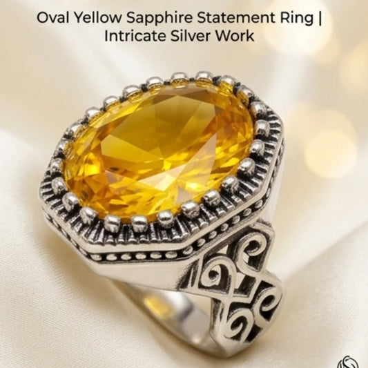 Pukhraj Ring | Turkish Designs | Yellow Sapphire Step Cut | CODE P43
