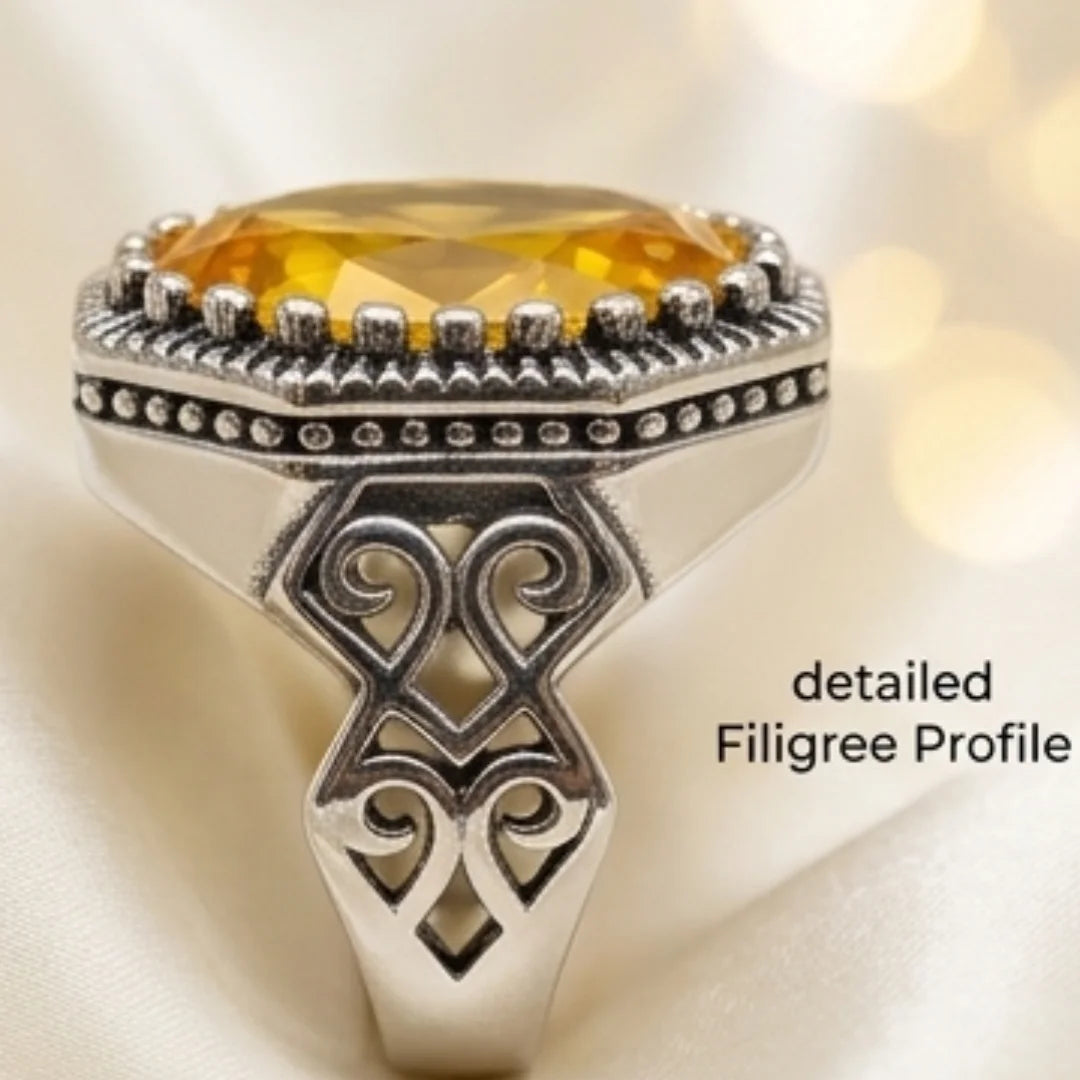 Pukhraj Ring | Turkish Designs | Yellow Sapphire Step Cut | CODE P43