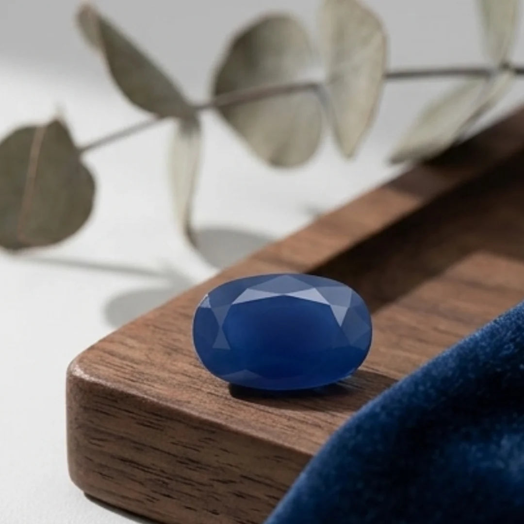 15 ct Neelam (blue stone) | Oval Shape Step Cutting | Vitreous Dark Blue