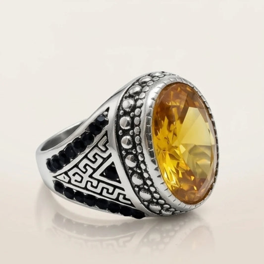 Pukhraj Ring | Turkish Designs | Yellow Sapphire Step Cut | CODE P40