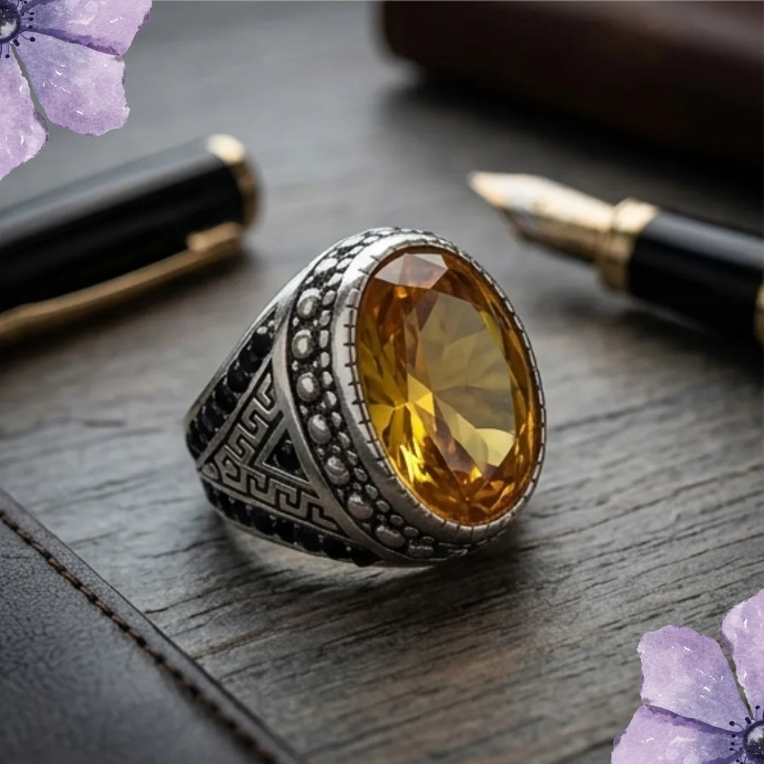 Pukhraj Ring | Turkish Designs | Yellow Sapphire Step Cut | CODE P40