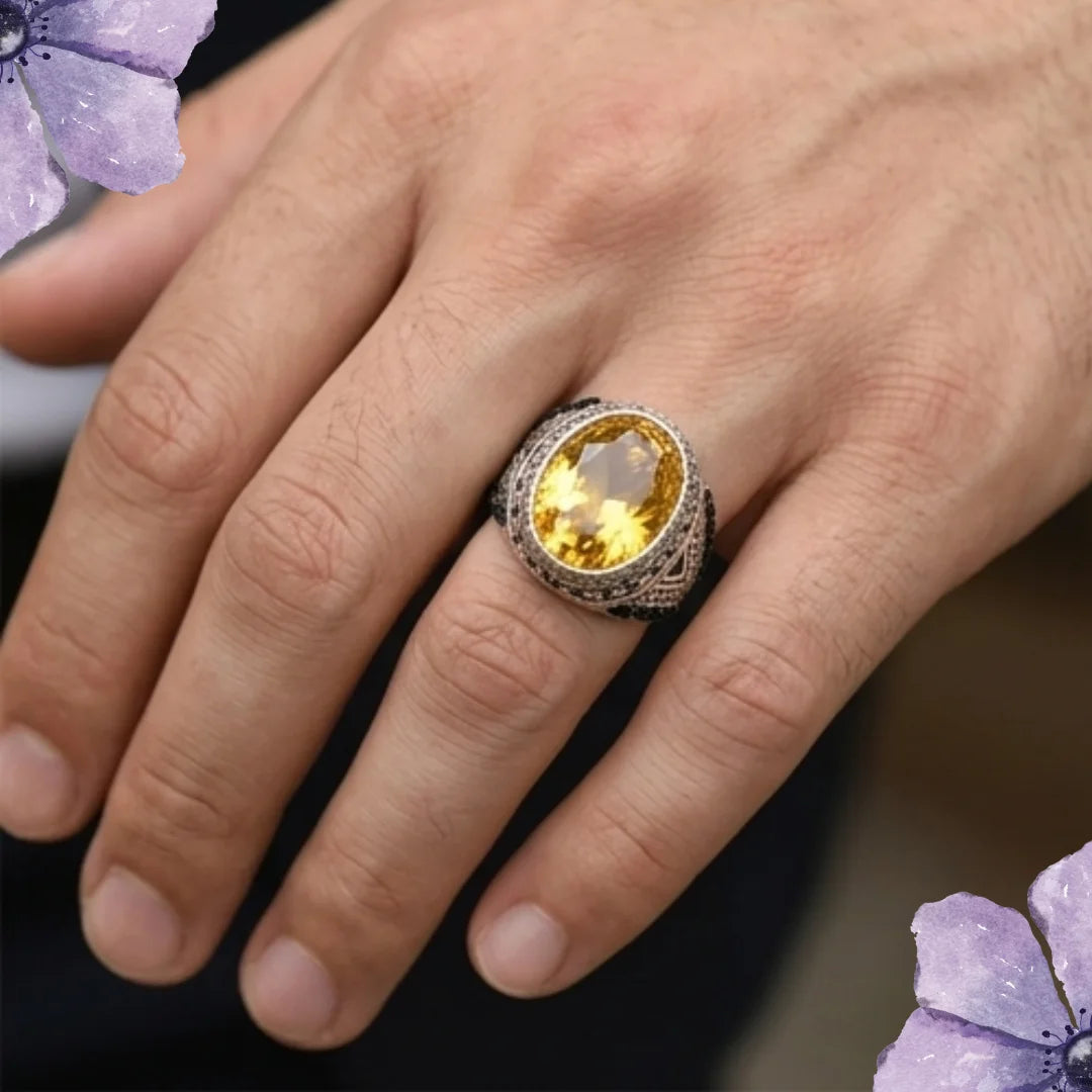 Pukhraj Ring | Turkish Designs | Yellow Sapphire Step Cut | CODE P40