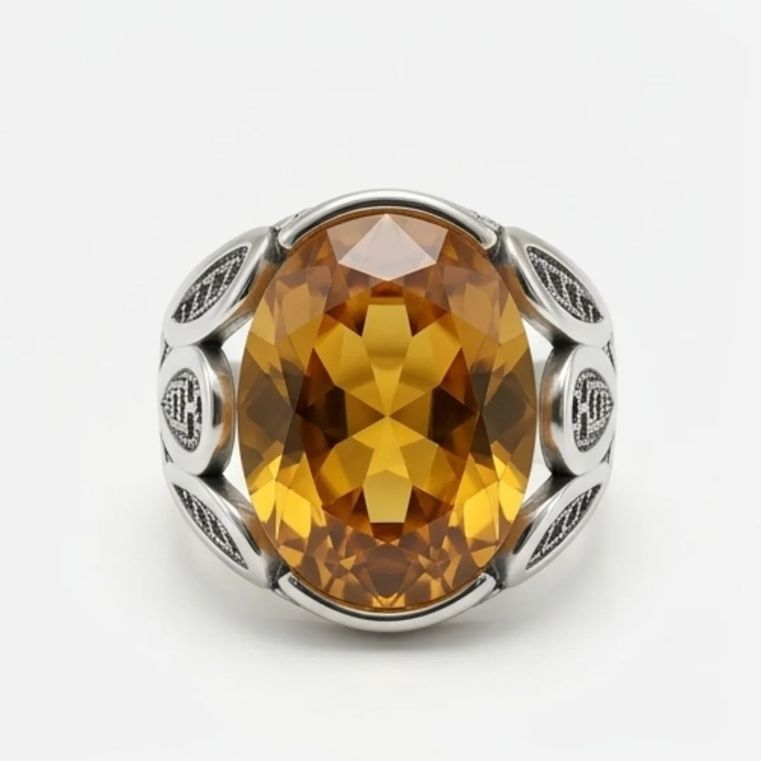 Pukhraj Ring | Turkish Designs | Yellow Sapphire Step Cut | CODE P41