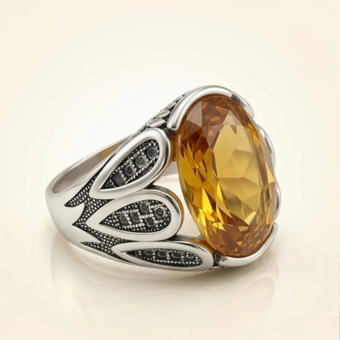 Pukhraj Ring | Turkish Designs | Yellow Sapphire Step Cut | CODE P41