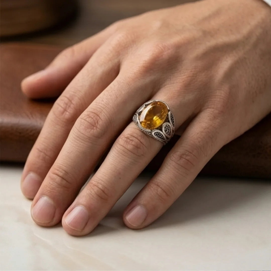 Pukhraj Ring | Turkish Designs | Yellow Sapphire Step Cut | CODE P41