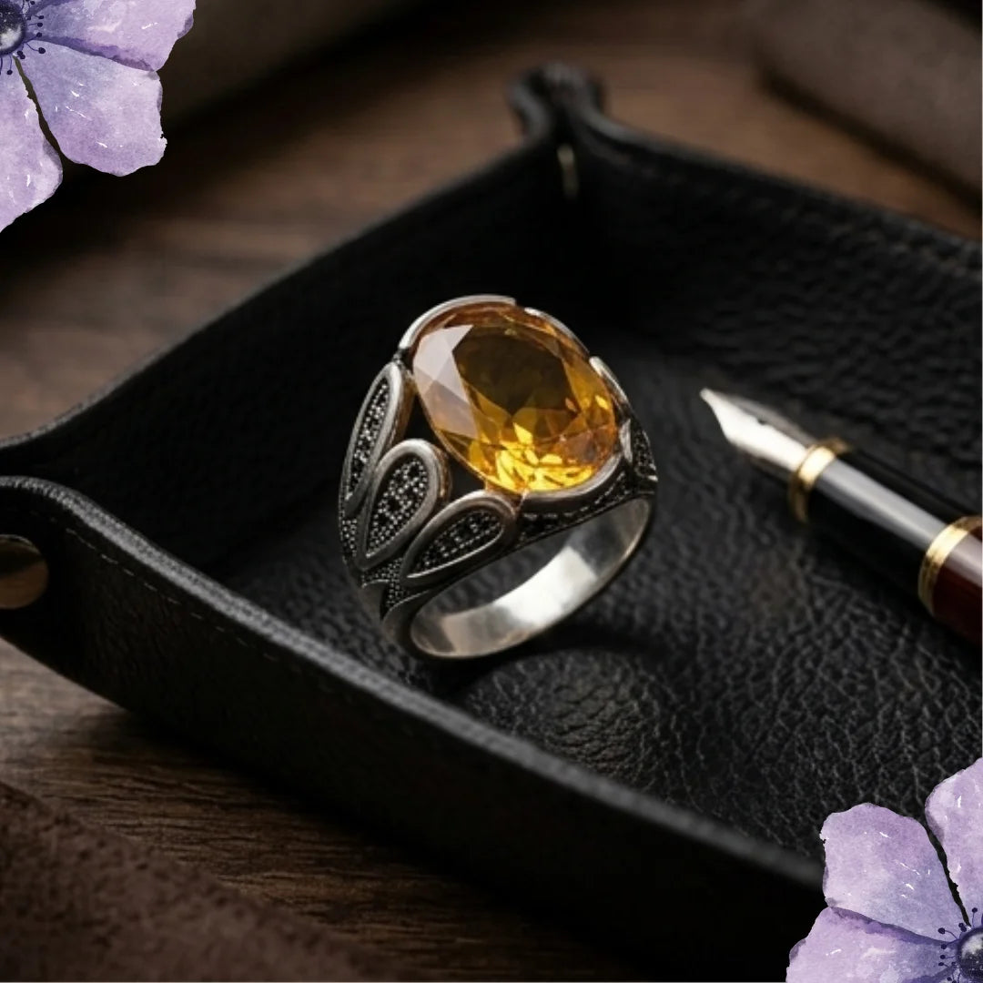 Pukhraj Ring | Turkish Designs | Yellow Sapphire Step Cut | CODE P41