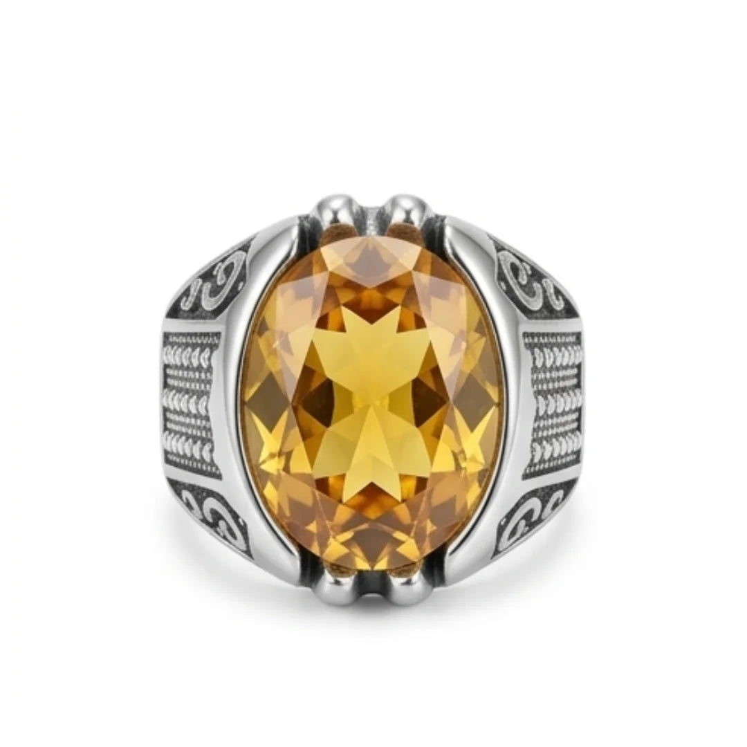 Pukhraj Ring | Turkish Designs | Yellow Sapphire Step Cut | CODE P42