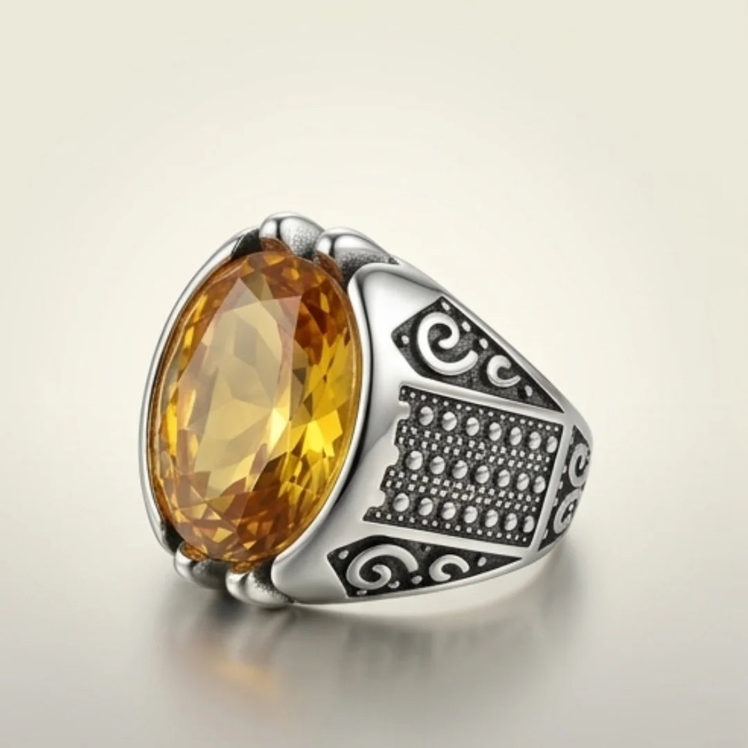 Pukhraj Ring | Turkish Designs | Yellow Sapphire Step Cut | CODE P42