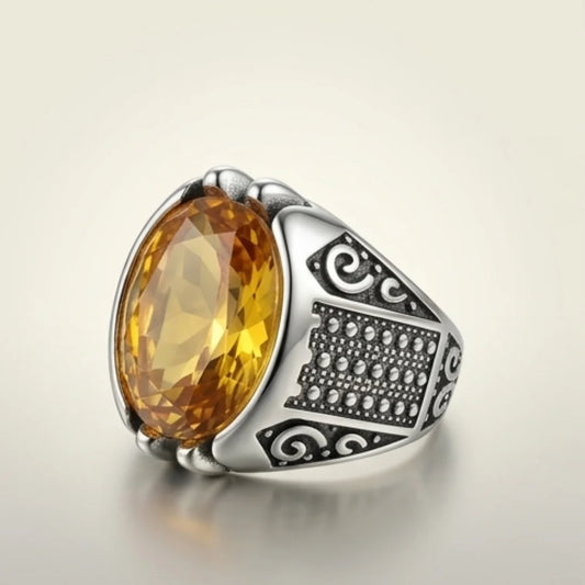 Pukhraj Ring | Turkish Designs | Yellow Sapphire Step Cut | CODE P42