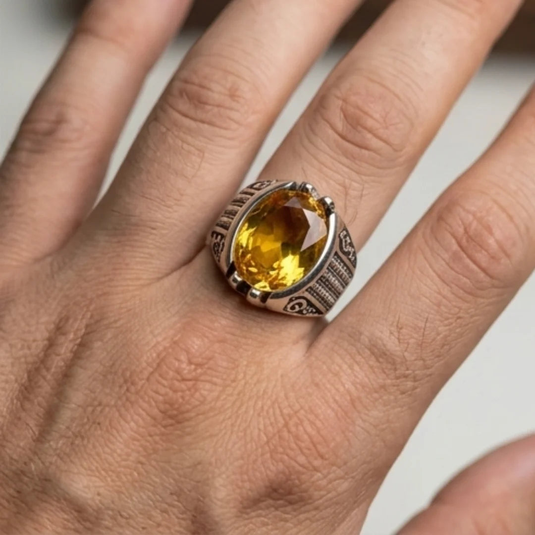 Pukhraj Ring | Turkish Designs | Yellow Sapphire Step Cut | CODE P42