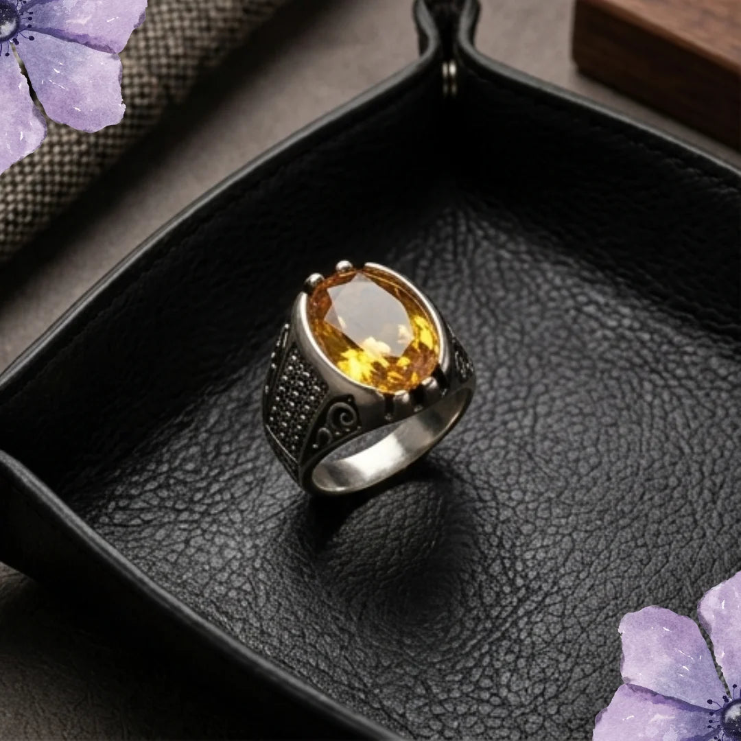 Pukhraj Ring | Turkish Designs | Yellow Sapphire Step Cut | CODE P42