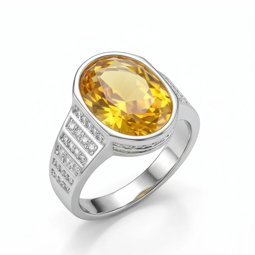 Pukhraj Ring | Turkish Designs | Yellow Sapphire Step Cut | CODE P-65