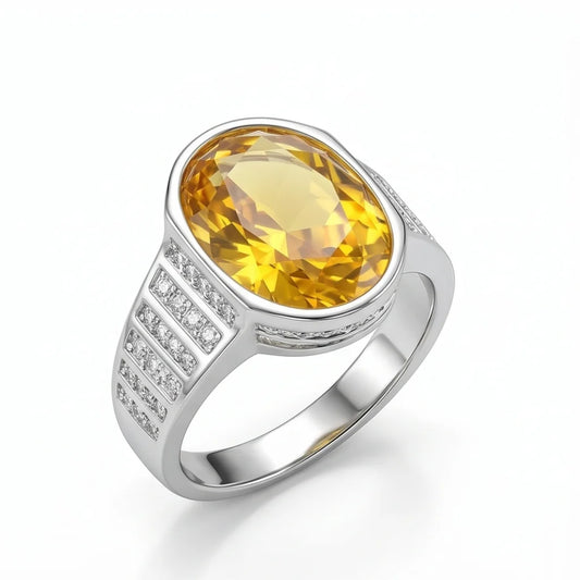 Pukhraj Ring | Turkish Designs | Yellow Sapphire Step Cut | CODE P-65